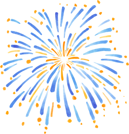 Blue and Orange Watercolor Fireworks